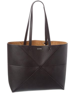 Loewe Horizontal Puzzle Fold Medium Leather Tote - Black