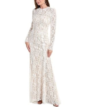 Oscar de la Renta Gardenia Lace Open Back Silk-Lined Gown - White