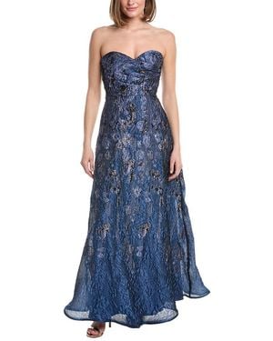 Rene Ruiz Sweetheart Brocade Column Gown - Blue