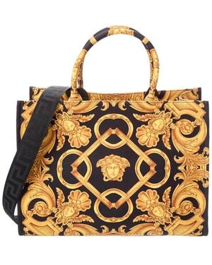 Versace Large Printed Canvas & Leather Tote - Metallic