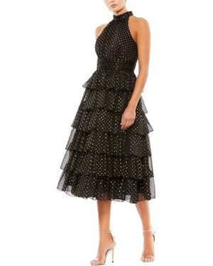Mac Duggal Layered Polka Dot Halter Cocktail Dress - Black