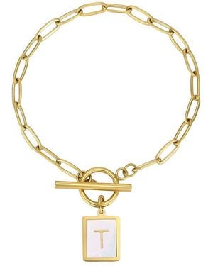 Adornia 18K Plated Stainless Steel Mother-Of-Pearl Toggle Bracelet - Metallic