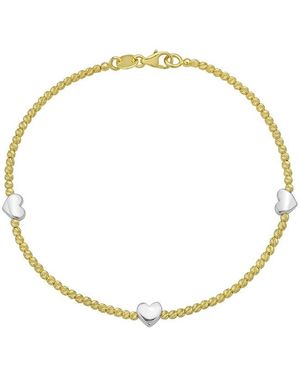 Italian Gold 14K Heart Station Bead Bracelet - Metallic