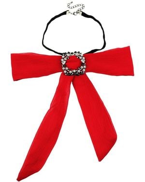 Eye Candy LA Glass Crystal Bow Necklace - Red