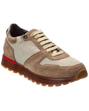 Isaia Flannel & Suede Sneaker - Brown