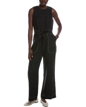 Madewell Contrast Stitch Relaxed Straight Leg Linen Jumpsuit - Black