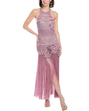 PATBO Lattice Work Fringe Maxi Dress - Pink