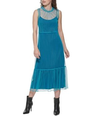 DKNY Tulle Overlay Midi Dress - Blue