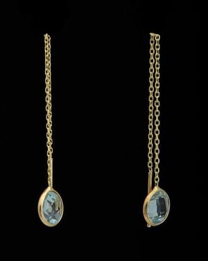 Italian Gold 14K Topaz Threader Earrings - Black