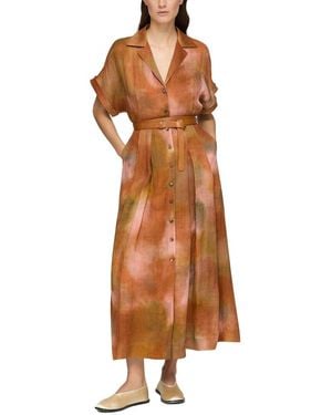 Lafayette 148 New York Notch Lapel Shirtdress - Brown