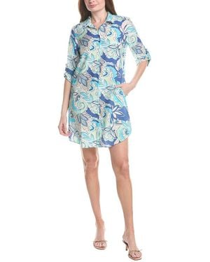 Renuar Woven Button Front Mini Dress - Blue