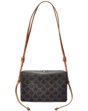 Celine Trio Triomphe Canvas & Leather Shoulder Bag - Black