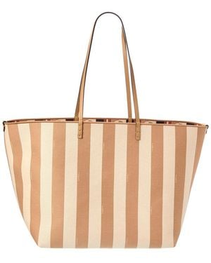 Fendi Roll Large Canvas & Leather Tote - White