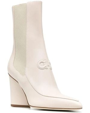 Ferragamo Gancini Leather Bootie - White