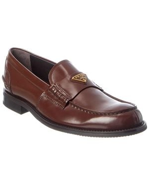 Prada Logo Brushed Leather Loafer - Brown