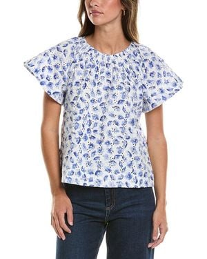 Cece Broderie Flare Sleeve Top - Blue