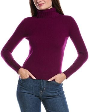 Forte Chunky Trim Turtleneck Cashmere Jumper - Purple