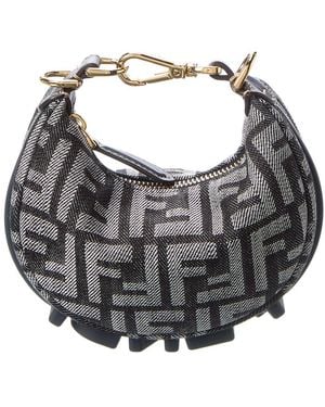 Fendi Graphy Nano Ff Denim & Leather Bag Charm - Grey