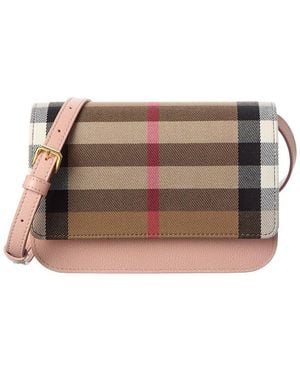 Burberry Check Cotton & Leather Shoulder Bag - Brown