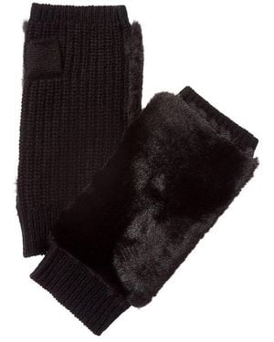 Hannah Rose Open Top Cashmere Mittens - Black