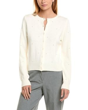 Ellen Tracy Pearl Detail Cardigan - White