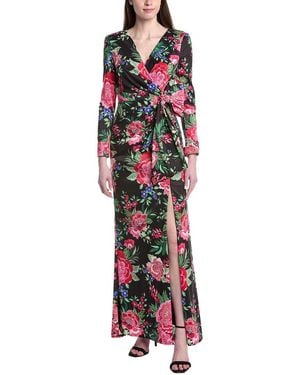 Tadashi Shoji Printed Long Sleeve Maxi Dress - Red