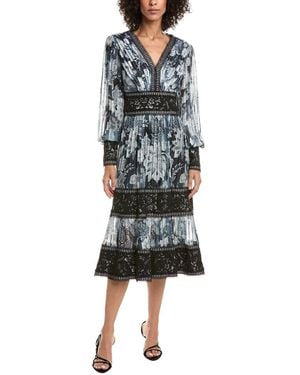 Tadashi Shoji Derby Pleated Chiffon Midi Dress - White