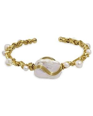 Ebru Jewelry Cleopatra Plated 0.7In Pearl Cuff Bracelet - Metallic