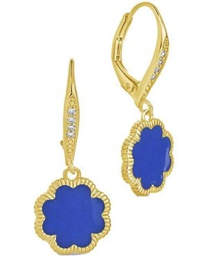 Sterling Forever 14K Plated Rose Petal Short Drop Earrings - Blue