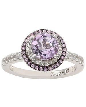 Suzy Levian 0.02 Ct. Tw. Diamond & Gemstone Double Halo Ring - White