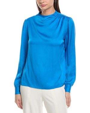 Tahari Draped Novelty Silk-Blend Blouse - Blue