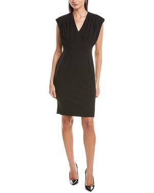 Anne Klein V-Neck Pleated Bodice Sheath Dress - Black