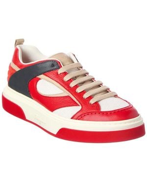 Ferragamo Cassina Leather-Trim Trainer - Red