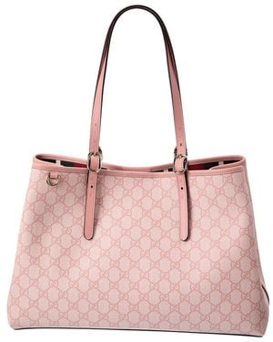 Gucci Gg Emblem Medium Gg Supreme Canvas & Leather Tote - Pink