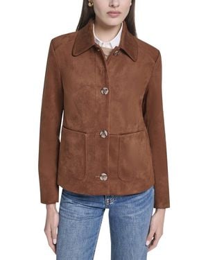 Cole Haan Novelty Faux Suede Jacket - Brown