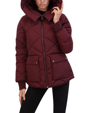 Kenneth Cole Diamond Quilted Crinkle Puffer Coat - Red