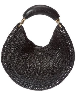 Chloé Summer Banana Raffia & Leather Hobo Bag - Black