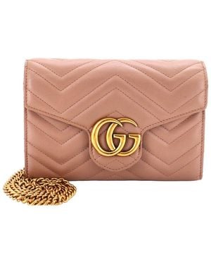 Gucci Matelasse Leather Gg Marmont Chain Wallet Mini (Authentic Pre- Loved) - Pink