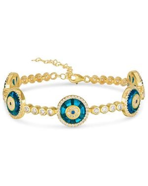 Sphera Milano 18K Over Cz Evil Eye Glass Linked Tennis Bracelet - Metallic