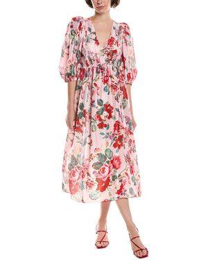 Sea Laine Floral Silk Midi Dress - Red