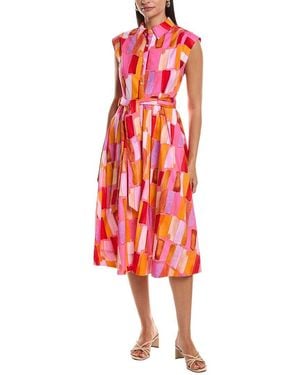 MILLY Jules Sunset Tile Poplin Midi Dress - Red