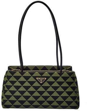 Prada Logo Small Jacquard & Leather Shoulder Bag - Black
