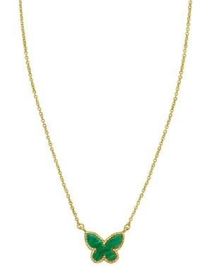 Italian Gold 14K Malachite Necklace - Metallic