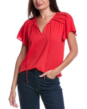 Jones New York Pleated Shoulder Blouse - Red