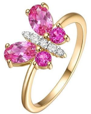 Rachel Glauber 14K Plated Cz Butterfly Design Ring - Pink