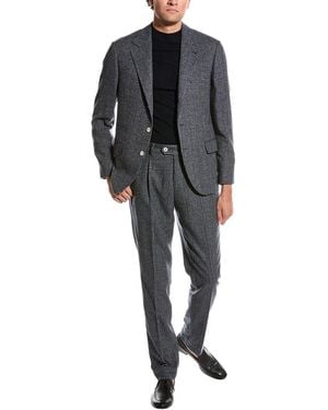 Brunello Cucinelli Wool, Silk & Cashmere-blend Suit With Pleated Pant - Black
