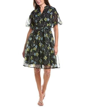 Gracia Floral Print Organza Puff Sleeve Shirtdress - Green