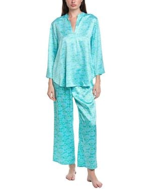 Natori 2Pc Rhythm Printed Satin Pyjama Pant Set - Blue
