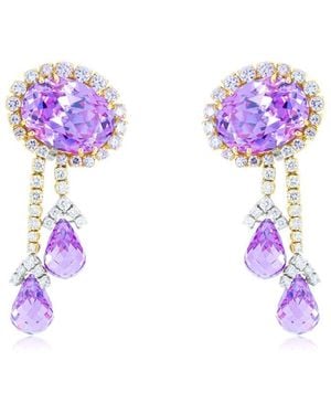 Diana M. Jewels Fine Jewellery 18K Rose 47.00 Ct. Tw. Diamond & Quartz Drop Earrings - Purple