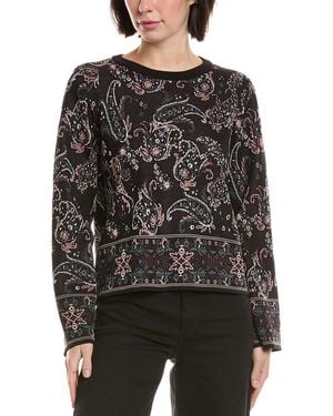 Vince Camuto Festival Paisley Crewneck Top - Black